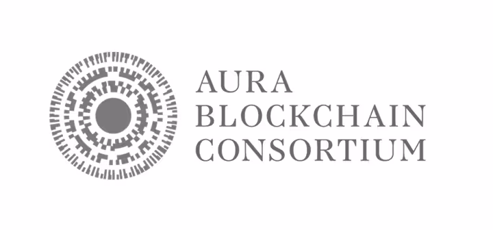 Aura Blockchain Consortium logo with a circular digital pattern to the left of the text.